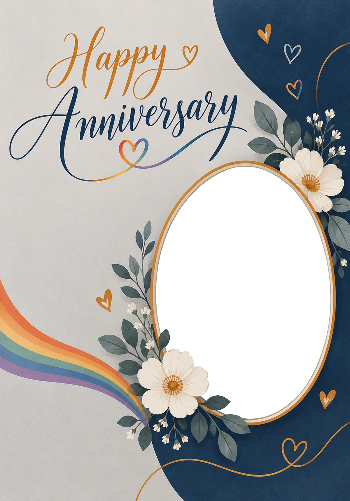 Rainbow Floral Hearts Photo Upload Anniversary Card