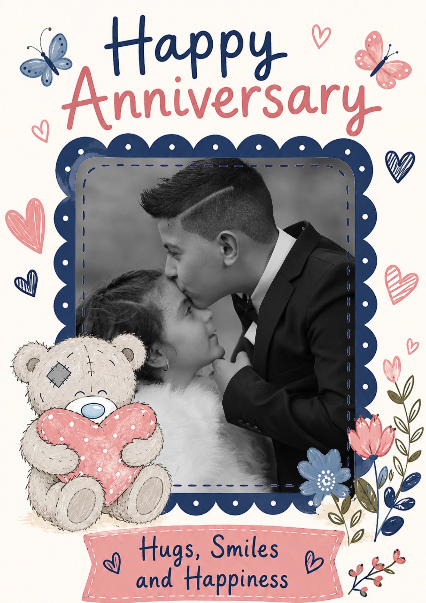 Tatty Teddy Hugs and Smiles Photo Upload Anniversary Card