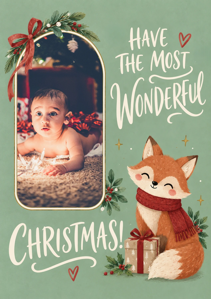 Cute Fox with Scarf Wonderful Christmas Card
