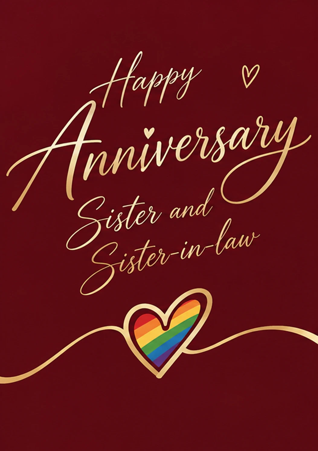Rainbow Heart LGBTQ+ Sister Anniversary Card for Her