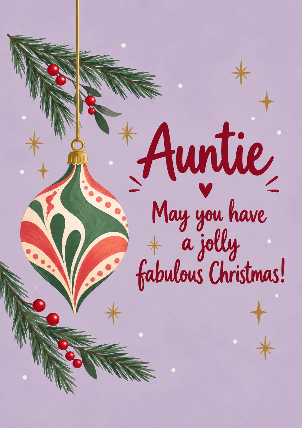 Jolly Fabulous Bauble Christmas Card for Auntie