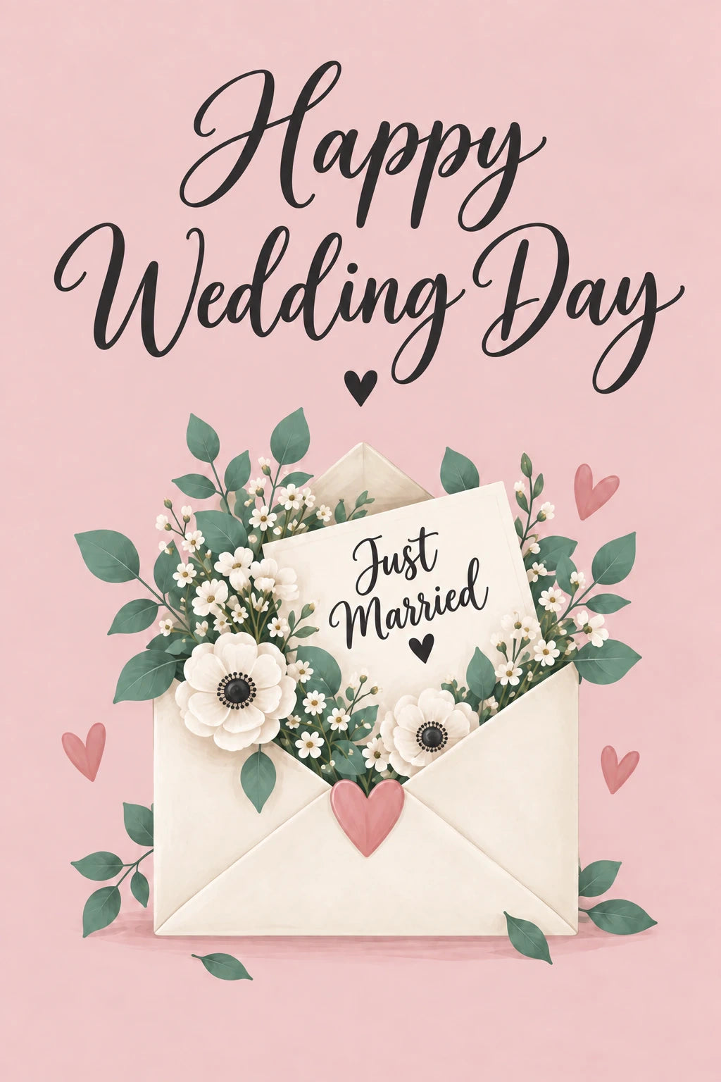 Floral Envelope Just Married Wedding Day Card