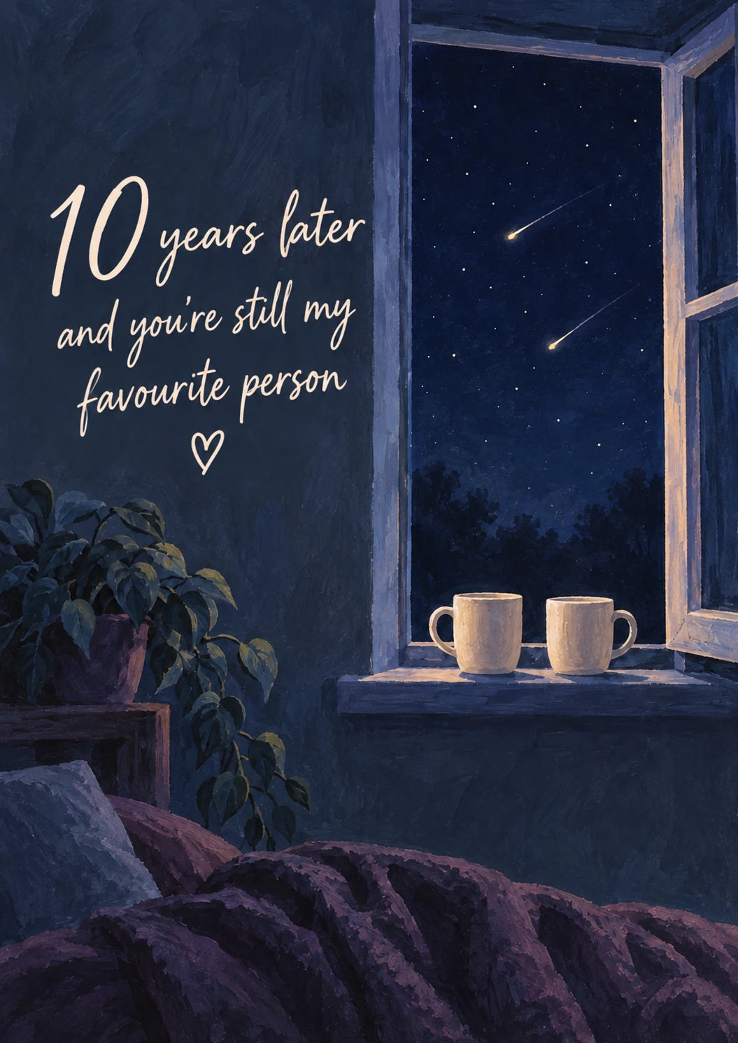 Shooting Stars Two Mugs 10th Anniversary Card for Him