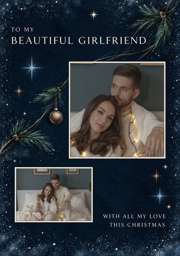 Beautiful Girlfriend Dark Blue Photo Upload Christmas Card for Her