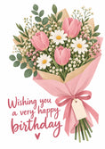Load image into Gallery viewer, Pink Tulip and Daisy Bouquet 19th Birthday Card for Her
