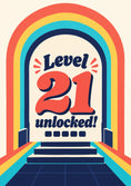 Load image into Gallery viewer, Level 21 Unlocked Retro Rainbow 21st Birthday Card

