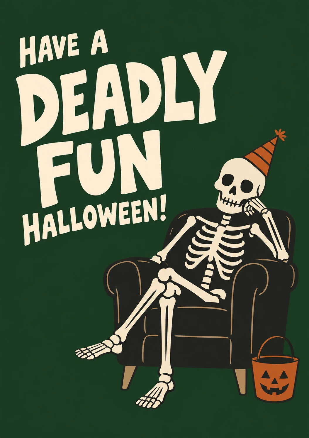 Funny Skeleton Sitting in Armchair Halloween Card for Him
