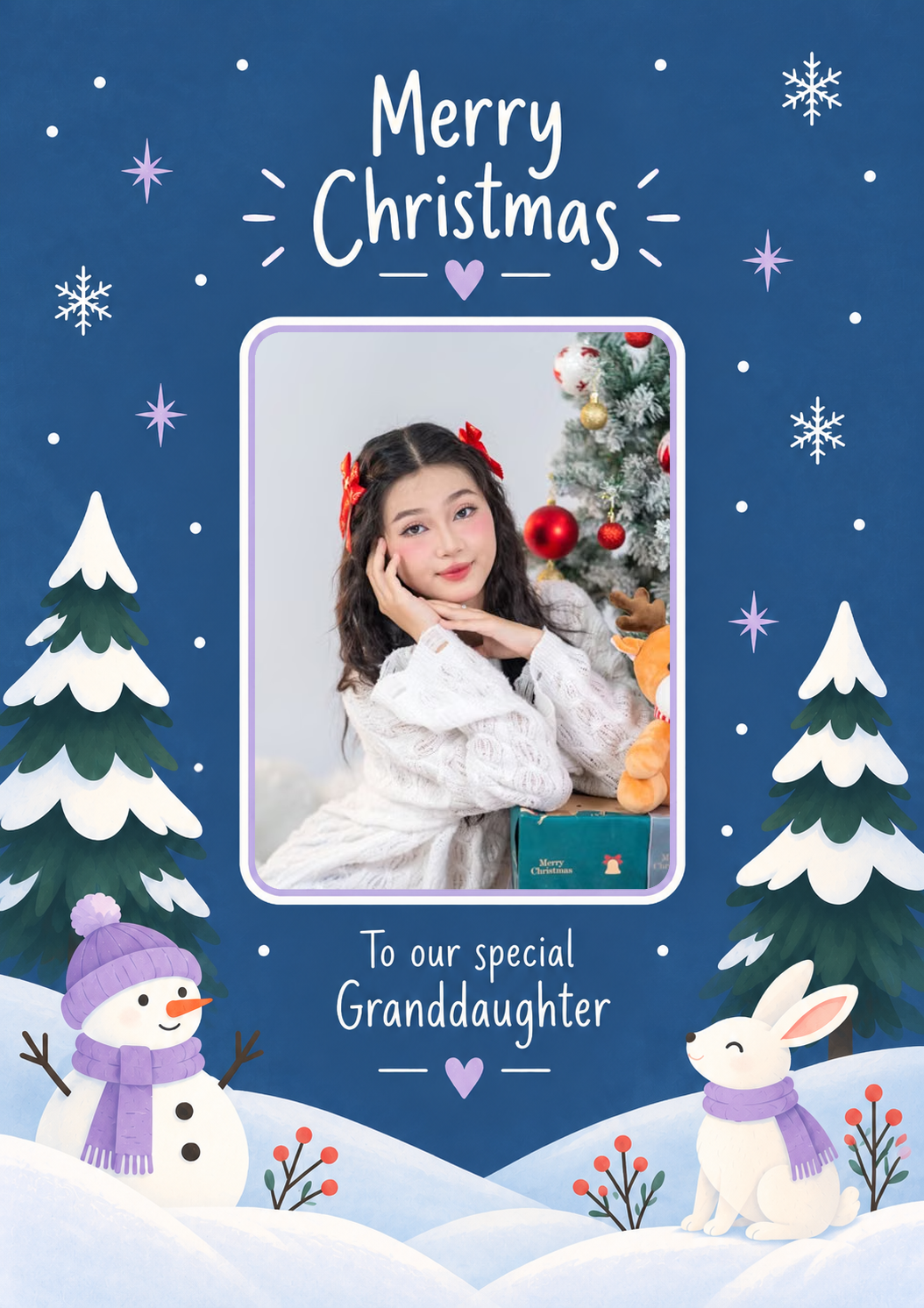 Winter Scene Photo Upload Christmas Card for Granddaughter