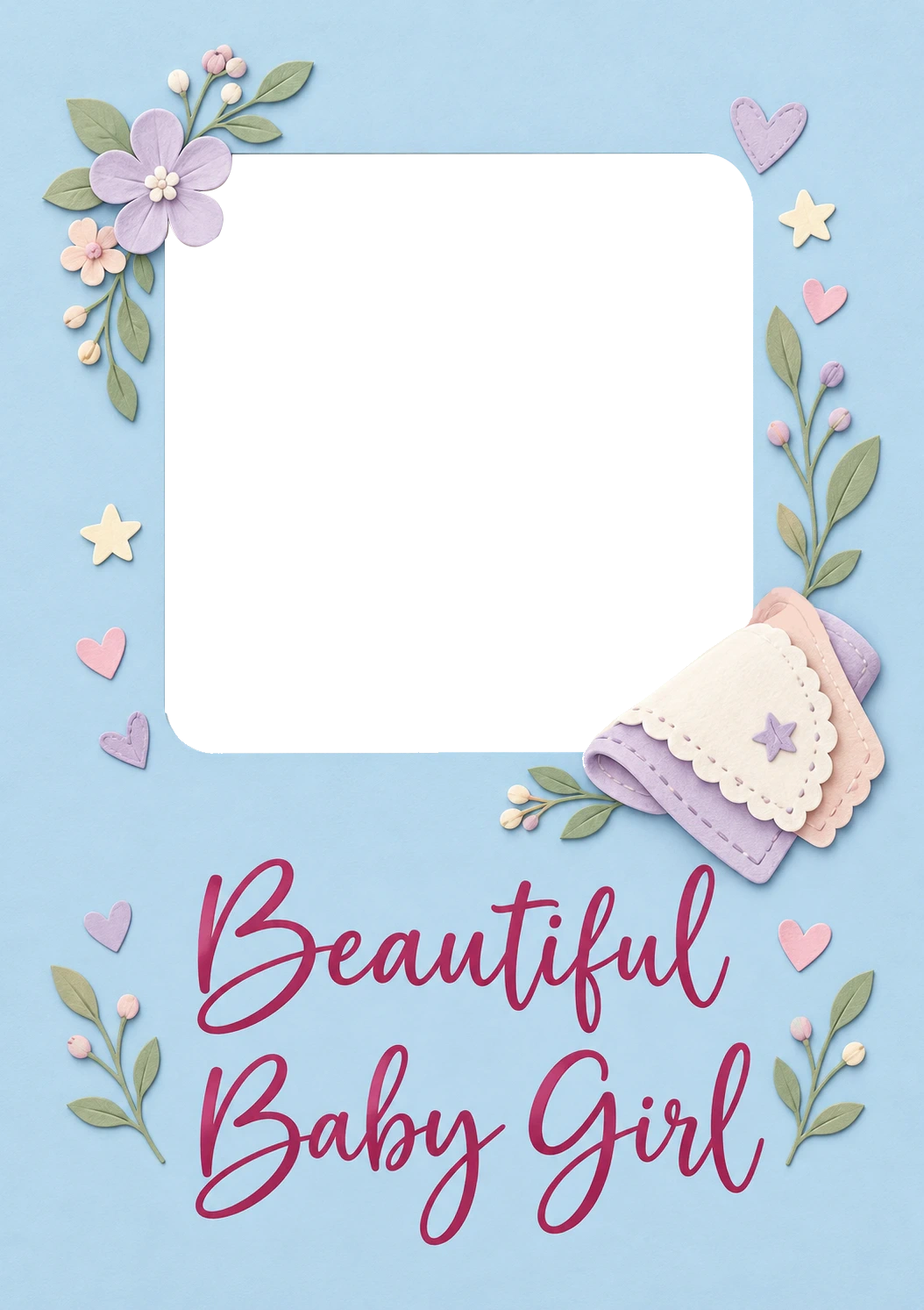 Floral Hearts Photo Upload New Baby Card for Niece