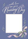 Load image into Gallery viewer, Blue Floral Bow From the Heart Photo Upload New Baby Card for Cousin
