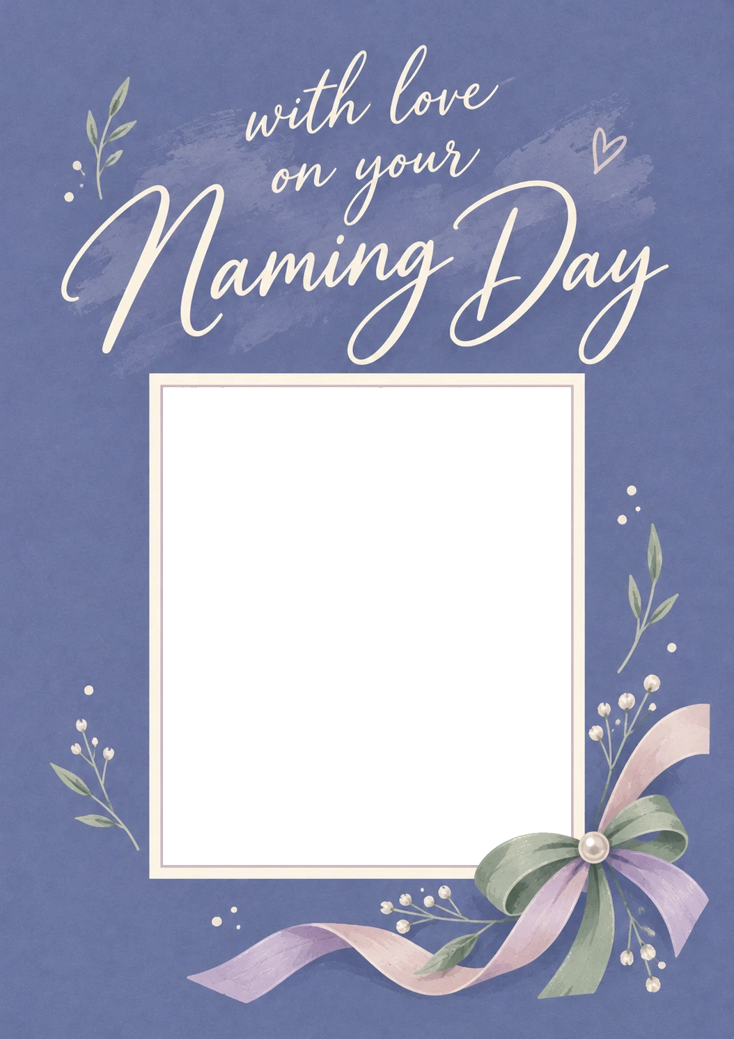 Blue Floral Bow From the Heart Photo Upload New Baby Card for Cousin