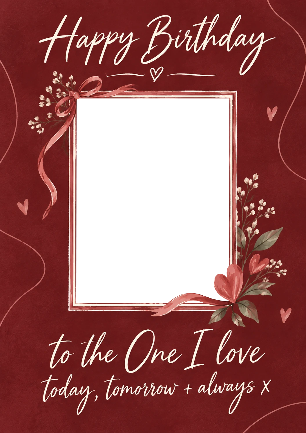 Red Romantic Floral Photo Upload Birthday Card for Her
