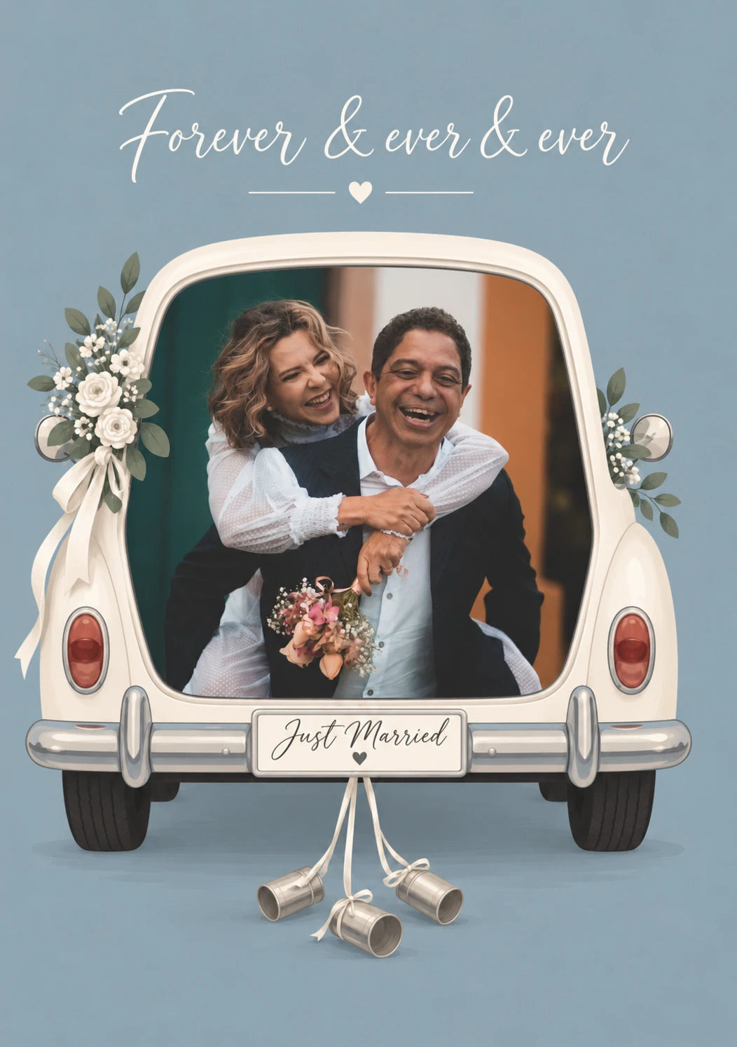 Just Married Vintage Car Photo Upload Wedding Card