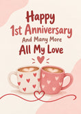 Load image into Gallery viewer, Heart Mugs Latte Art 1st Anniversary Card for Her
