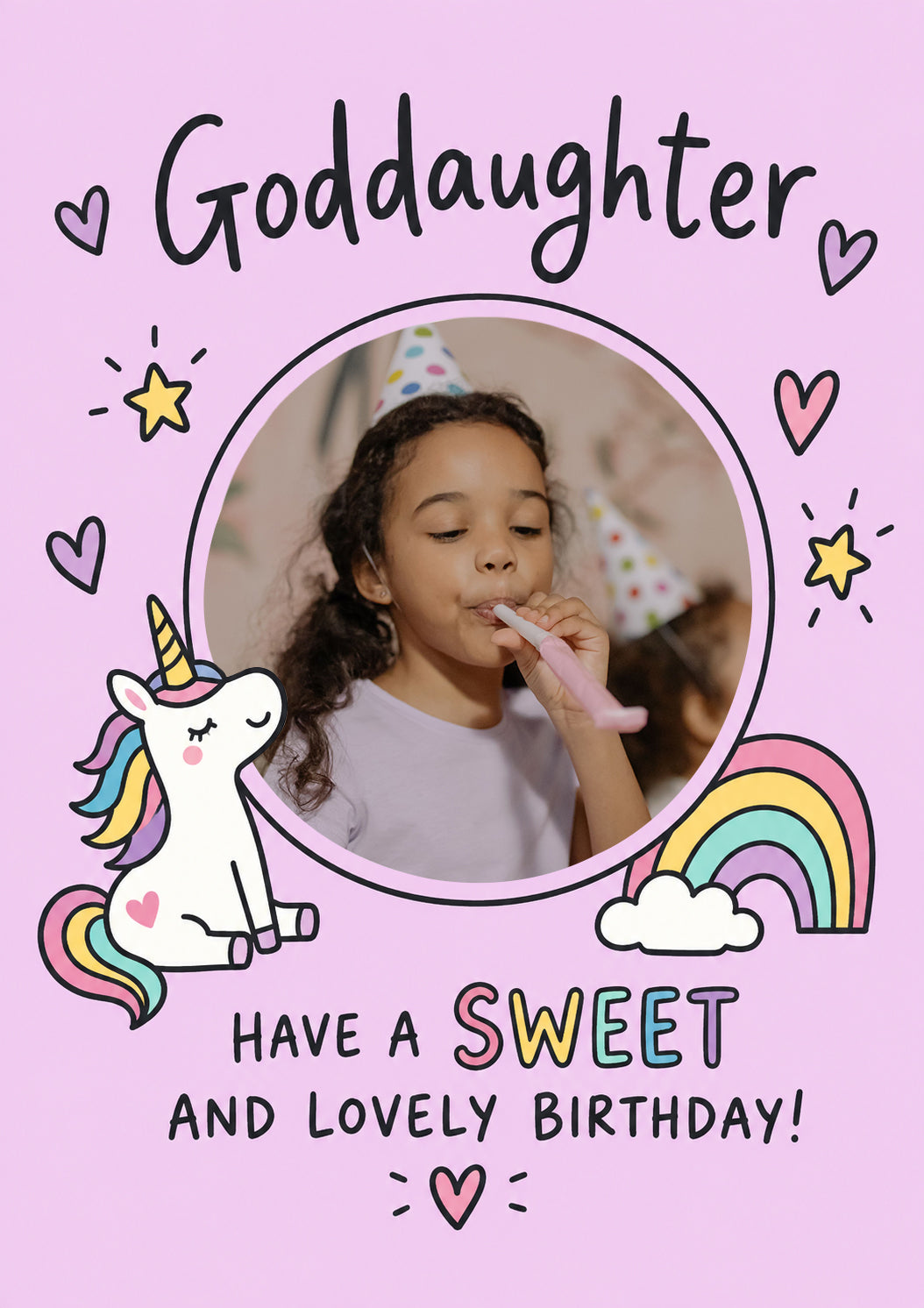 Unicorn Rainbow Goddaughter Photo Upload Birthday Card for Her