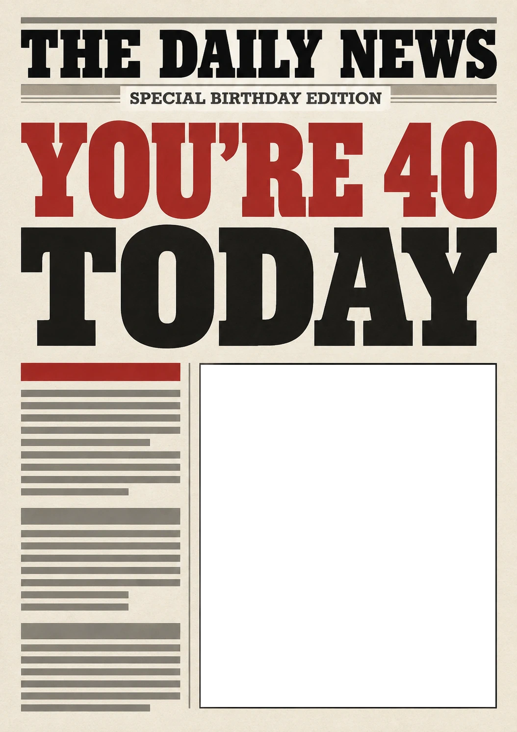 Funny Newspaper Spoof 40th Photo Upload Birthday Card