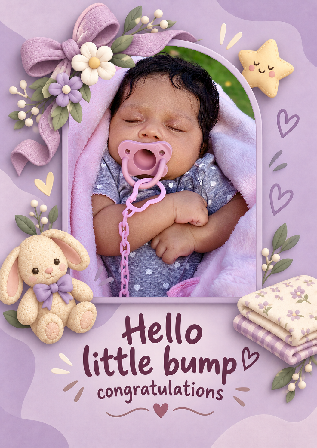 Cute Purple Bunny Photo Upload New Baby Card for Niece