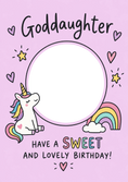 Load image into Gallery viewer, Unicorn Rainbow Goddaughter Photo Upload Birthday Card for Her
