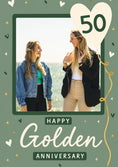 Load image into Gallery viewer, Green Heart Balloon 50th Photo Upload Golden Anniversary Card
