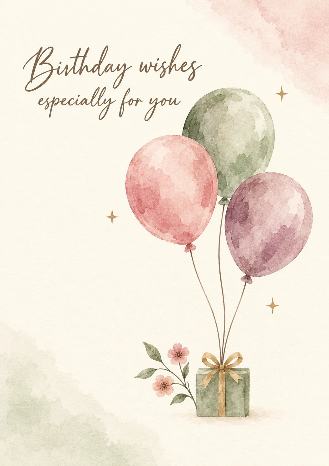 Watercolour Balloons and Gift Birthday Card for Her