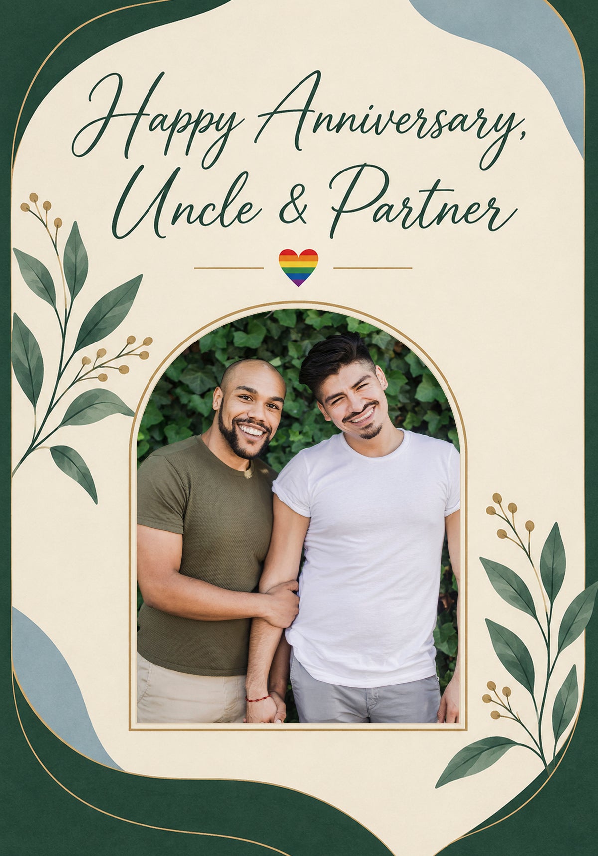 Rainbow Heart Uncle & Partner Photo Upload Anniversary Card