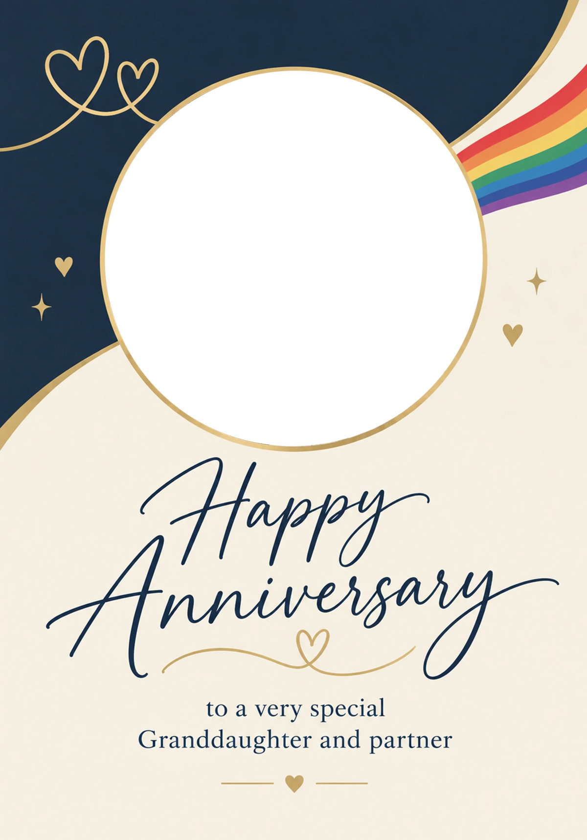 Rainbow Hearts Granddaughter and Partner Photo Upload Anniversary Card