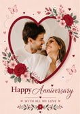 Load image into Gallery viewer, Red Rose Floral Heart Photo Upload Anniversary Card for Him
