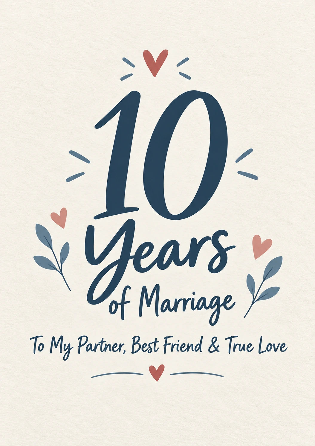 Navy Heart Botanical 10th Anniversary Card