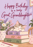 Load image into Gallery viewer, Sleeping Kitten on Books Great Granddaughter Birthday Card for Her
