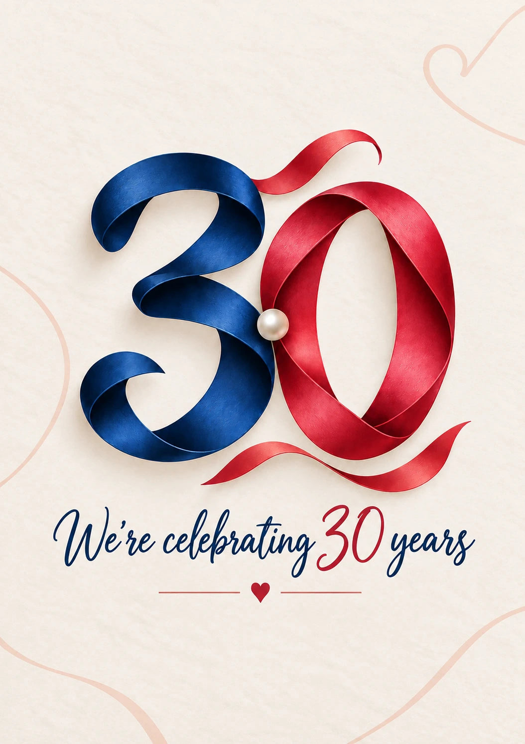 Blue and Red Ribbon 30th Anniversary Card for Mum and Dad