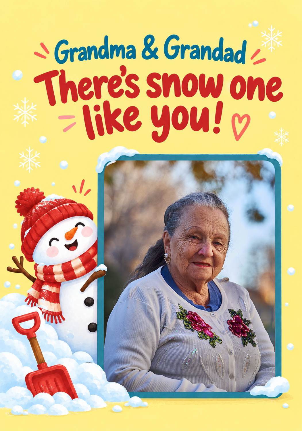 Funny There's Snow One Like You Photo Upload Christmas Card for Grandma & Grandad