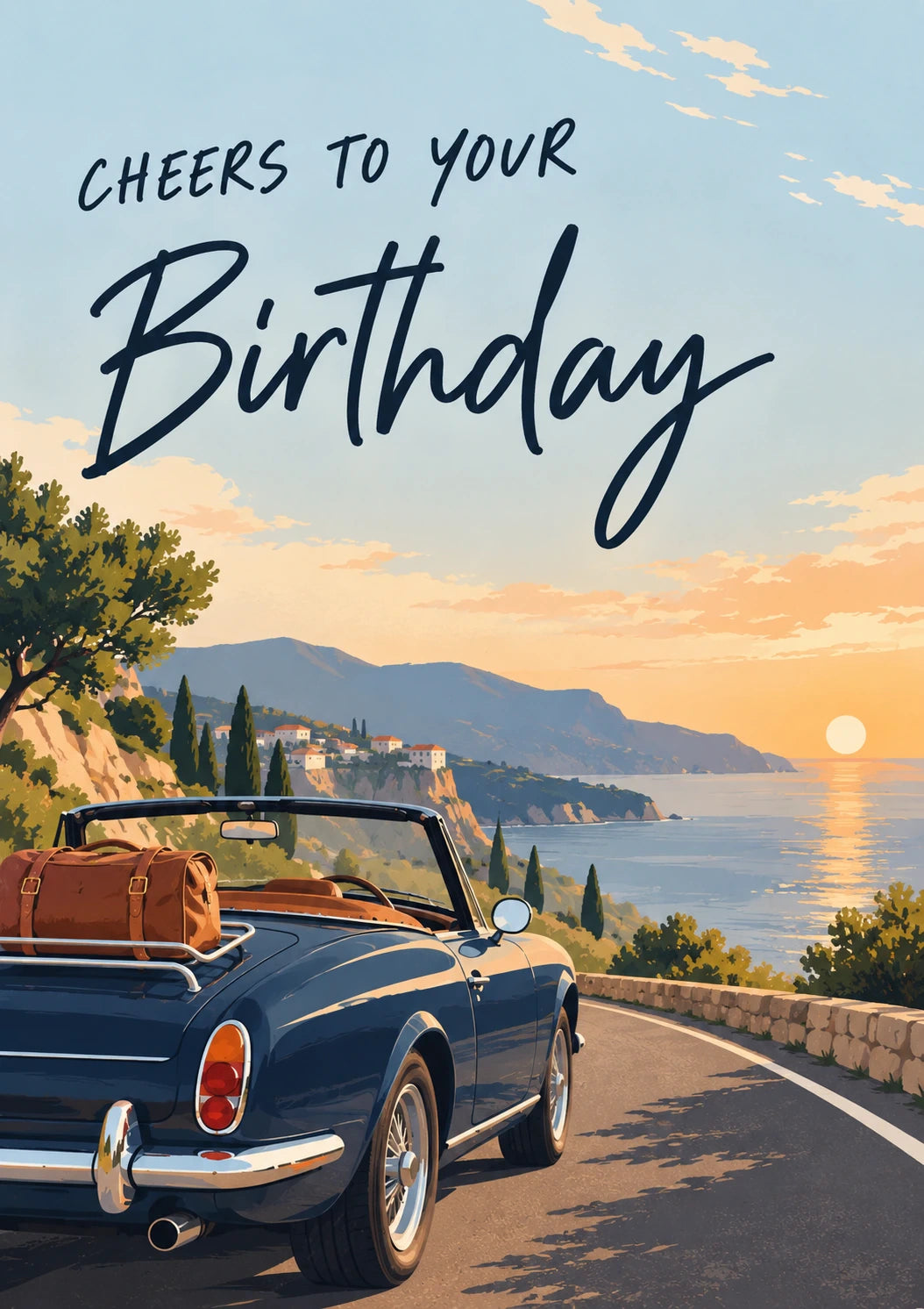 Vintage Convertible Coastal Drive Birthday Card for Him