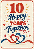 Load image into Gallery viewer, Vintage Red Blue Hearts 10th Anniversary Card for Her
