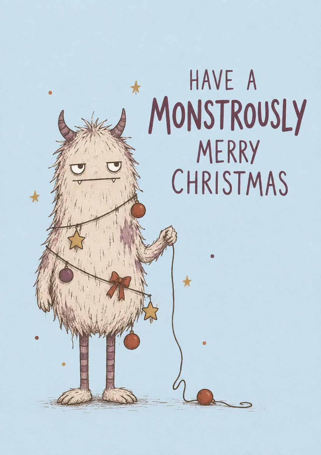 Funny Grumpy Monster with Baubles Christmas Card