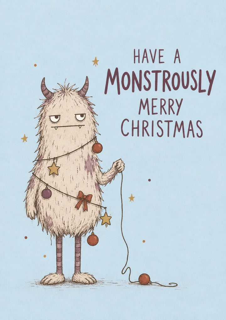 Funny Grumpy Monster with Baubles Christmas Card