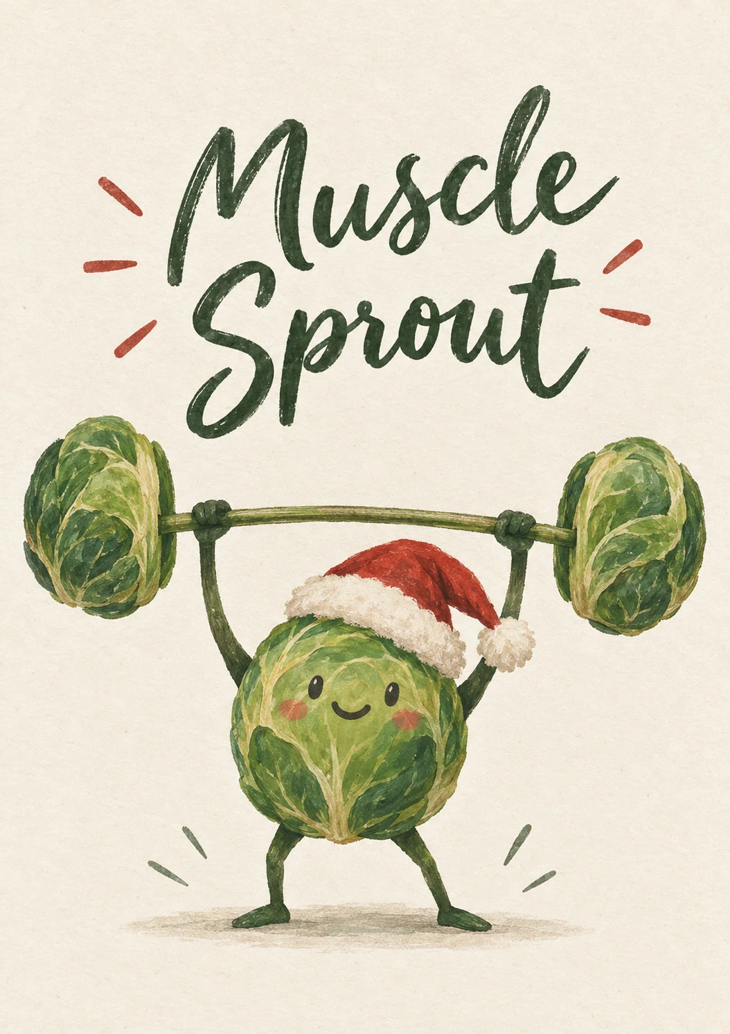 Funny Muscle Sprout Brussels Sprout Christmas Card for Her