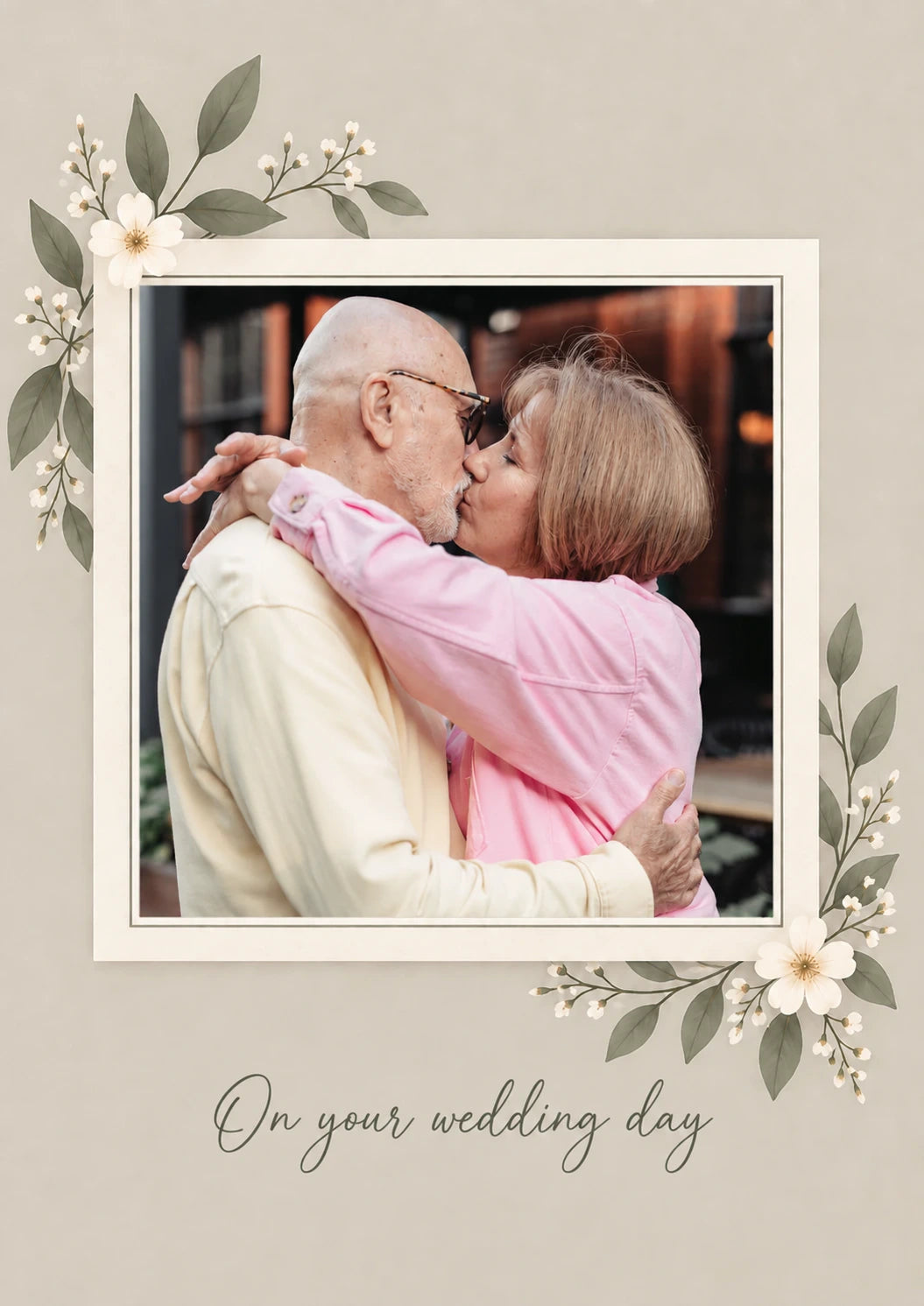 Elegant Floral Border Photo Upload Wedding Card