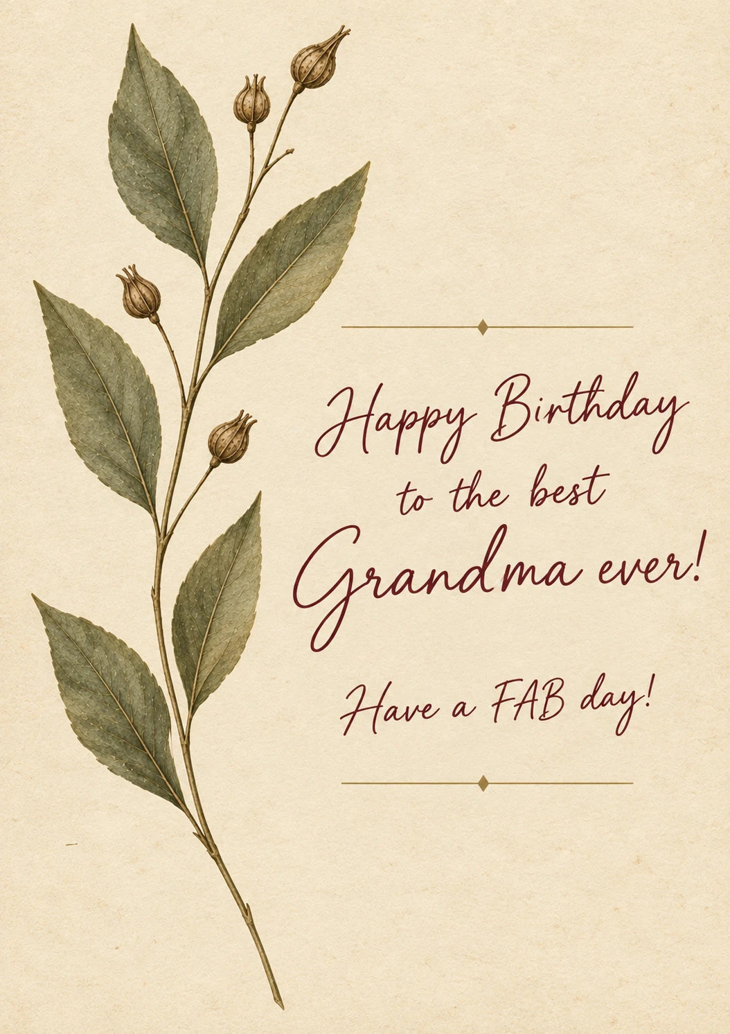 Botanical Floral Best Grandma Ever Birthday Card for Her