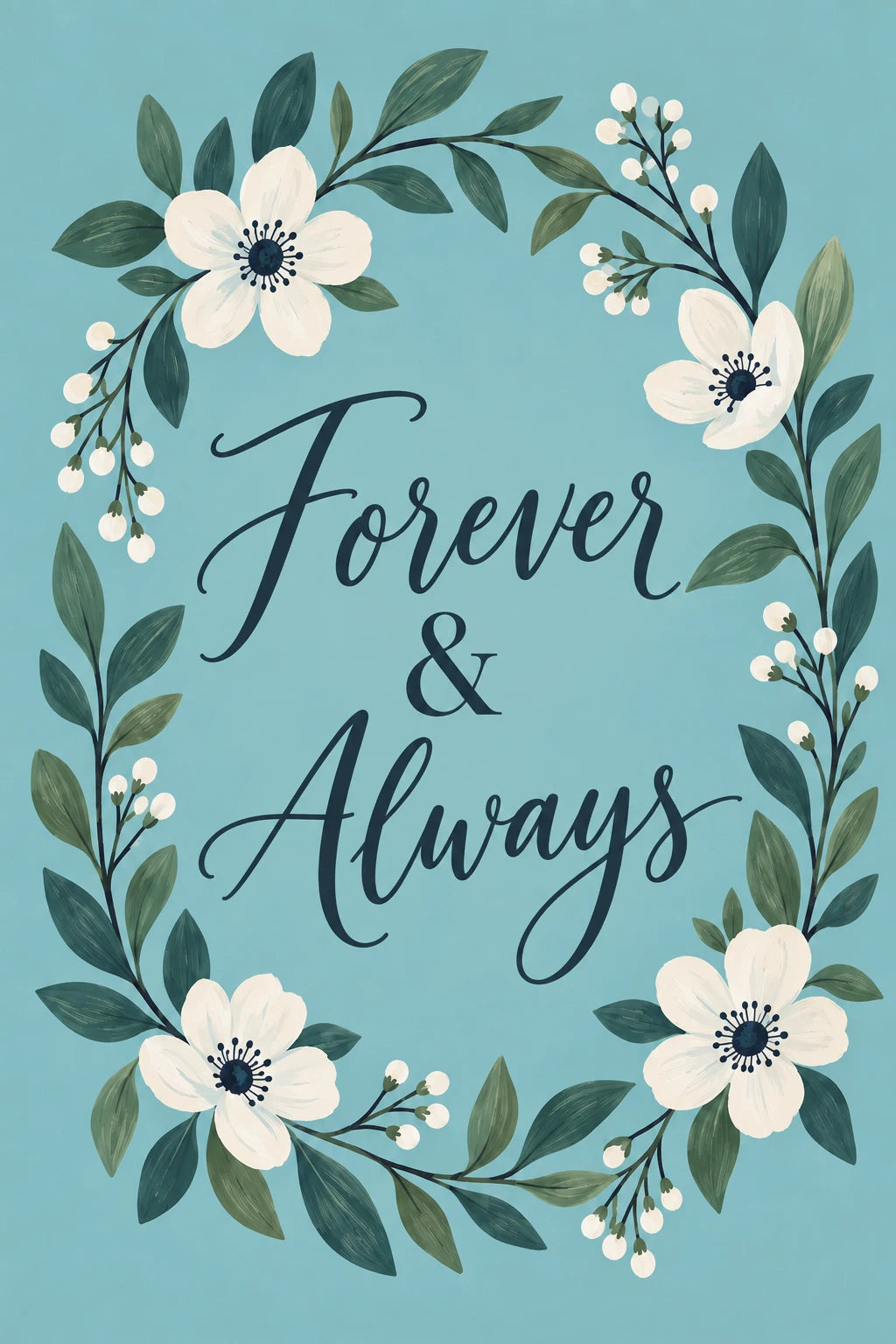 Forever & Always Floral Wreath Wedding Card
