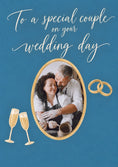 Load image into Gallery viewer, Blue Gold Rings Special Couple Photo Upload Wedding Card
