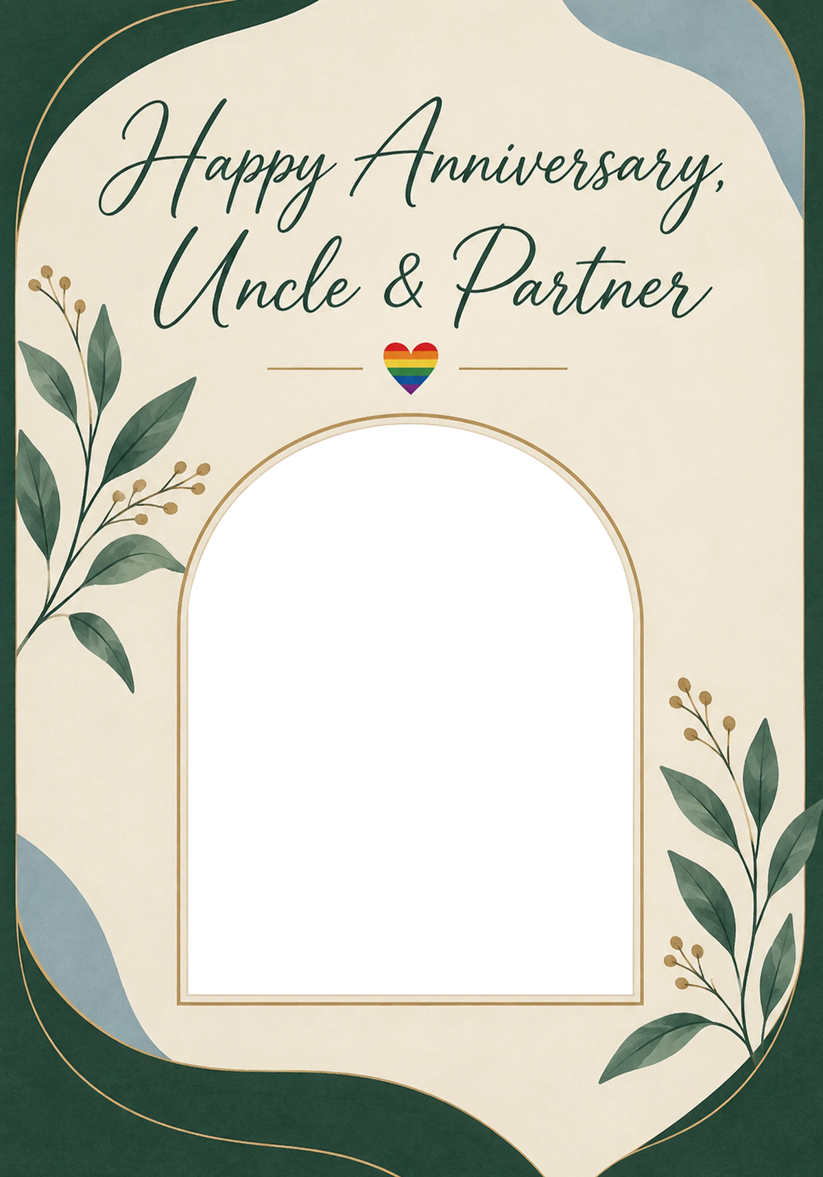 Rainbow Heart Uncle & Partner Photo Upload Anniversary Card