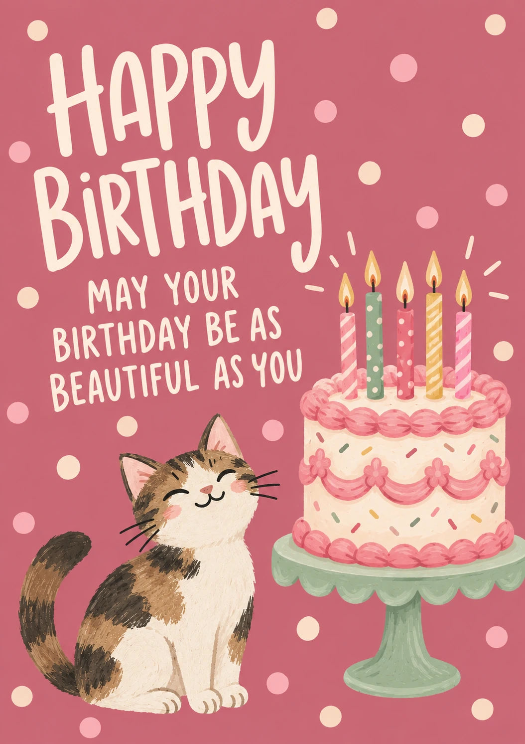 Cute Cat and Cake 50th Birthday Card for Her