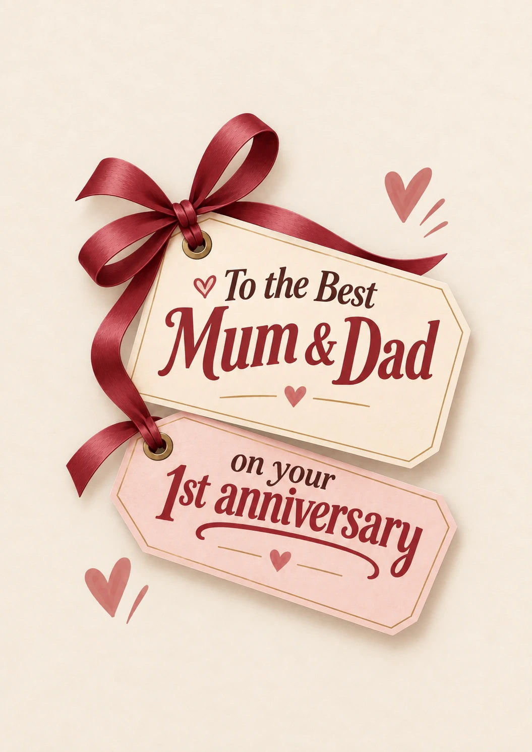 Gift Tag Ribbon Mum & Dad 1st Anniversary Card