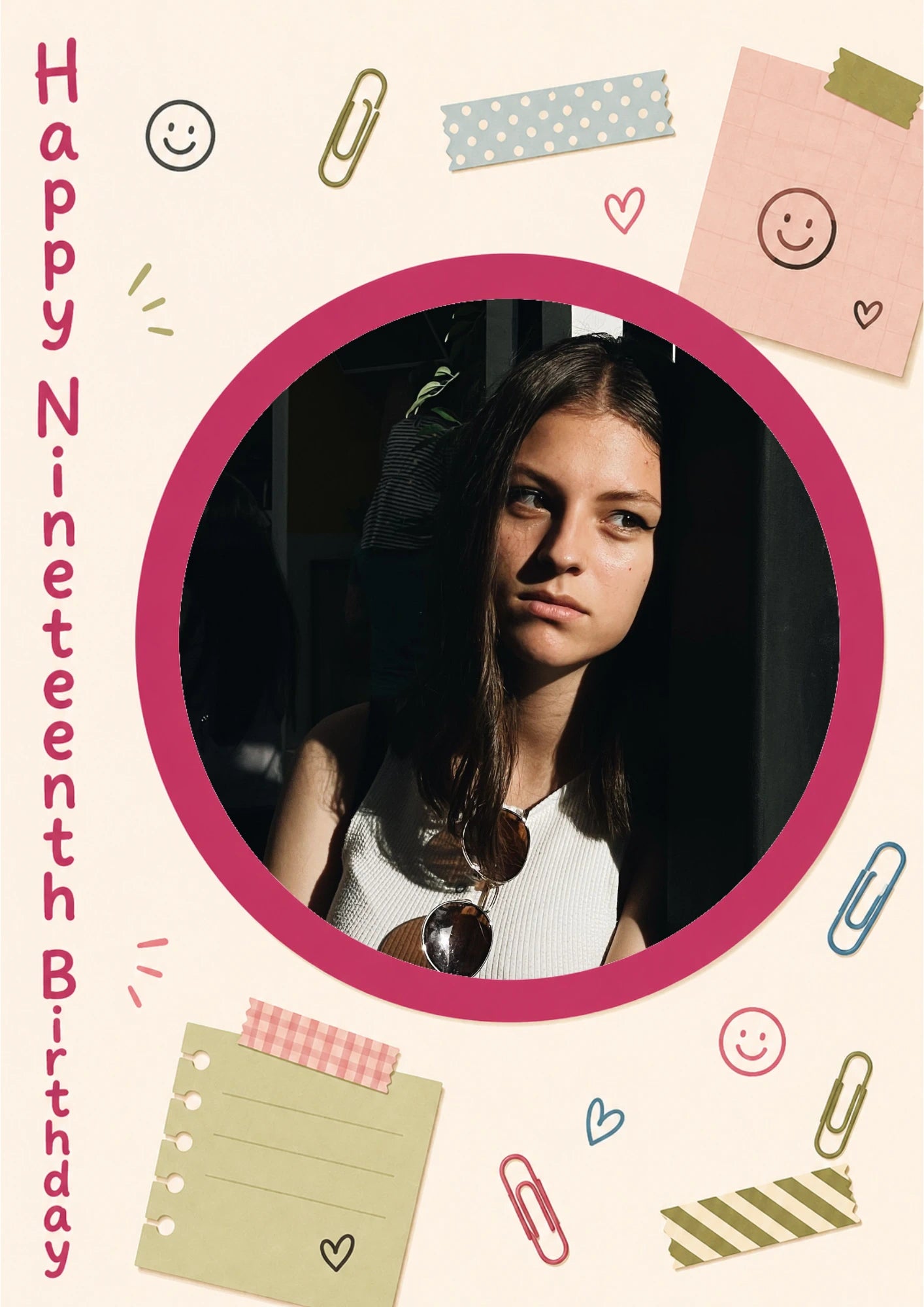 Cute Stationery Doodles 19th Photo Upload Birthday Card for Her
