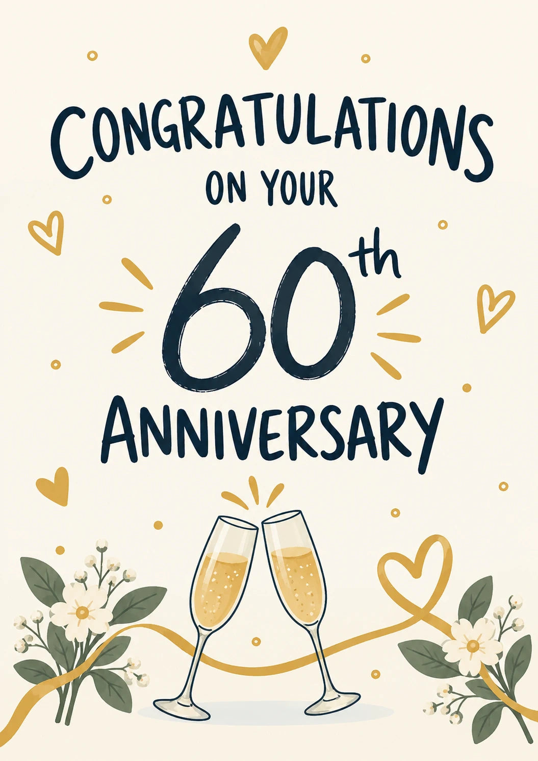 Gold Hearts Champagne Toast 60th Anniversary Card