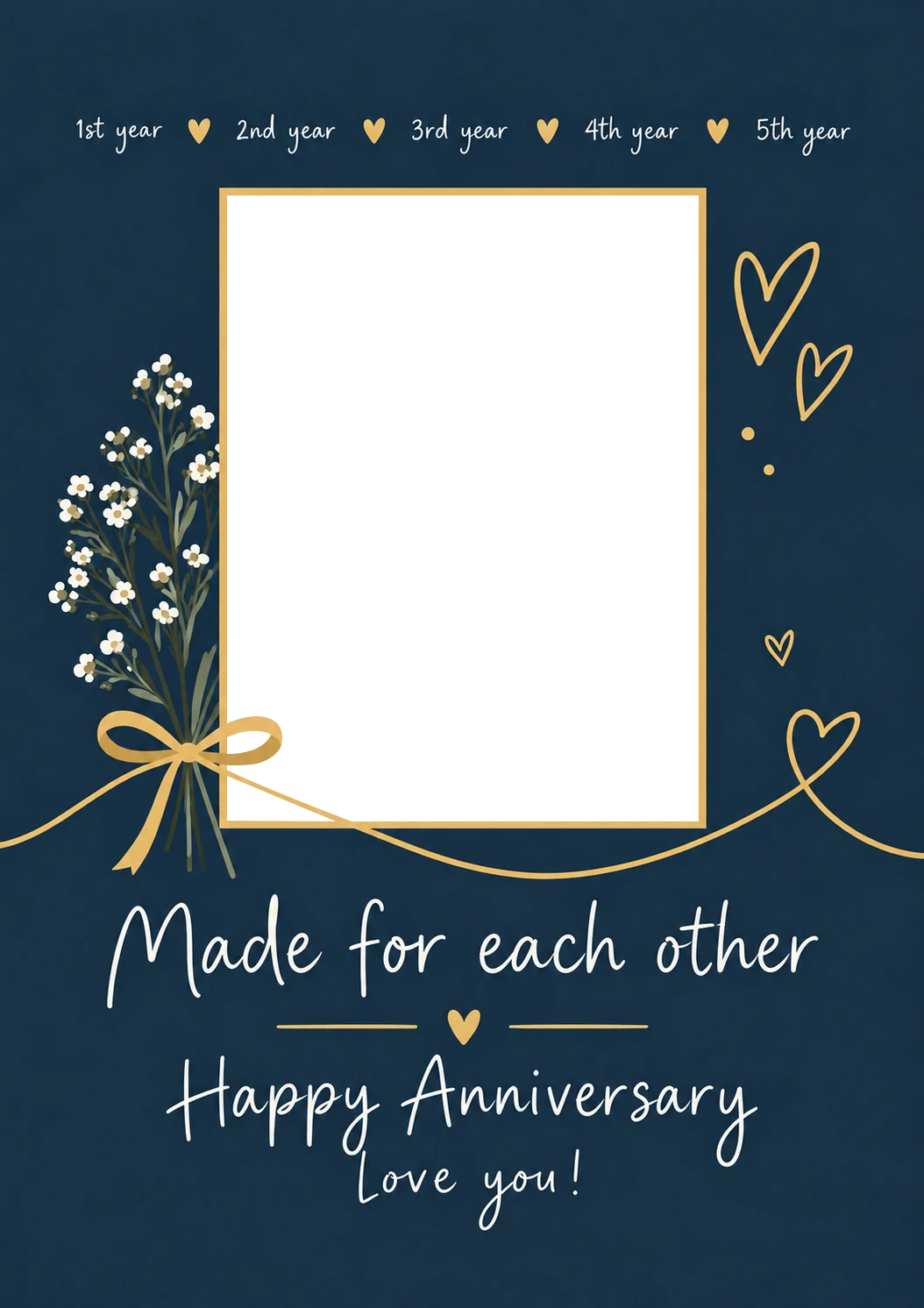 Made for Each Other Navy Floral Photo Upload Anniversary Card for Her