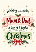 Load image into Gallery viewer, Heartfelt Holly Ribbon Christmas Card for Mum and Dad
