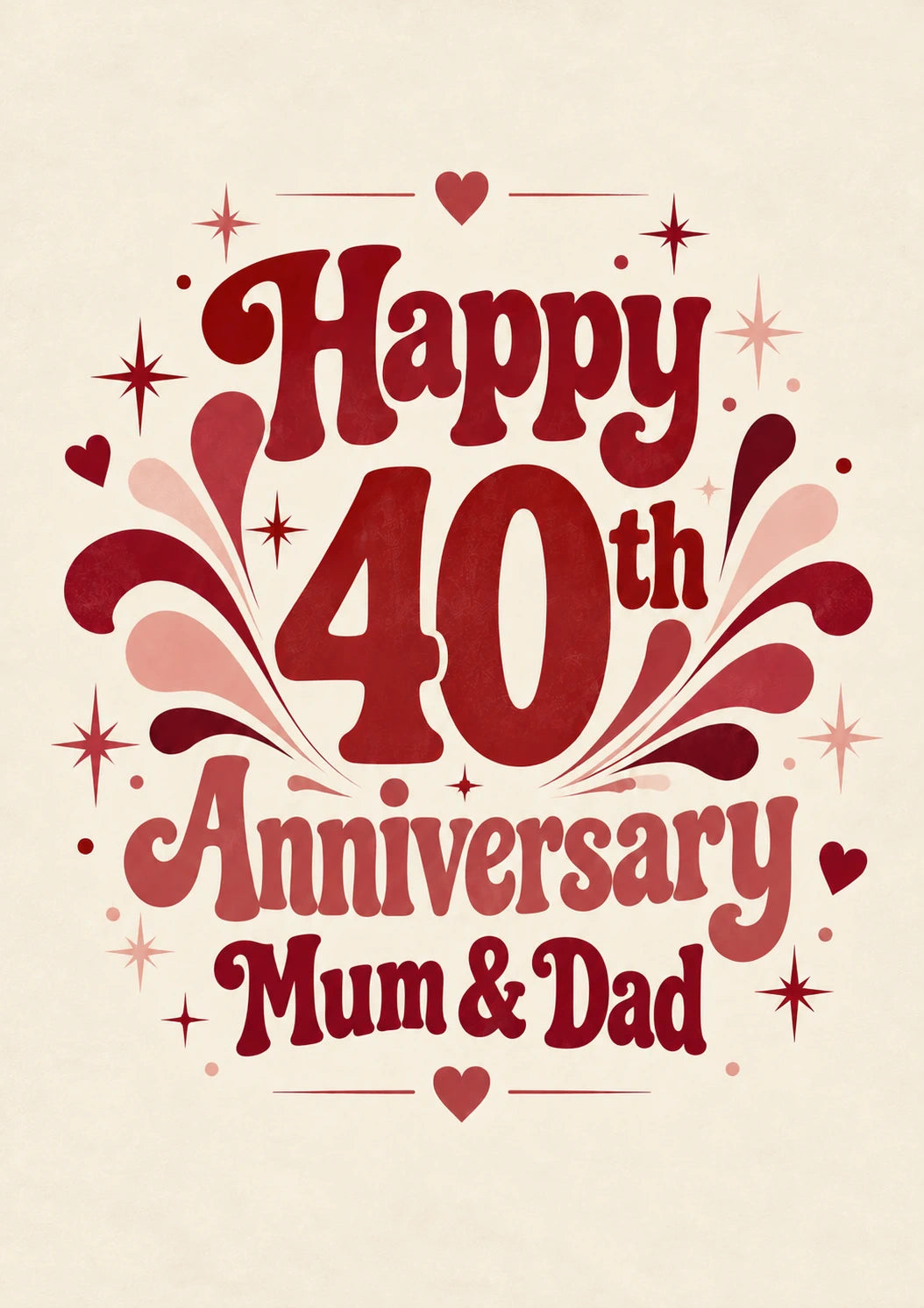 Ruby Red Retro Swirl 40th Anniversary Card for Mum & Dad