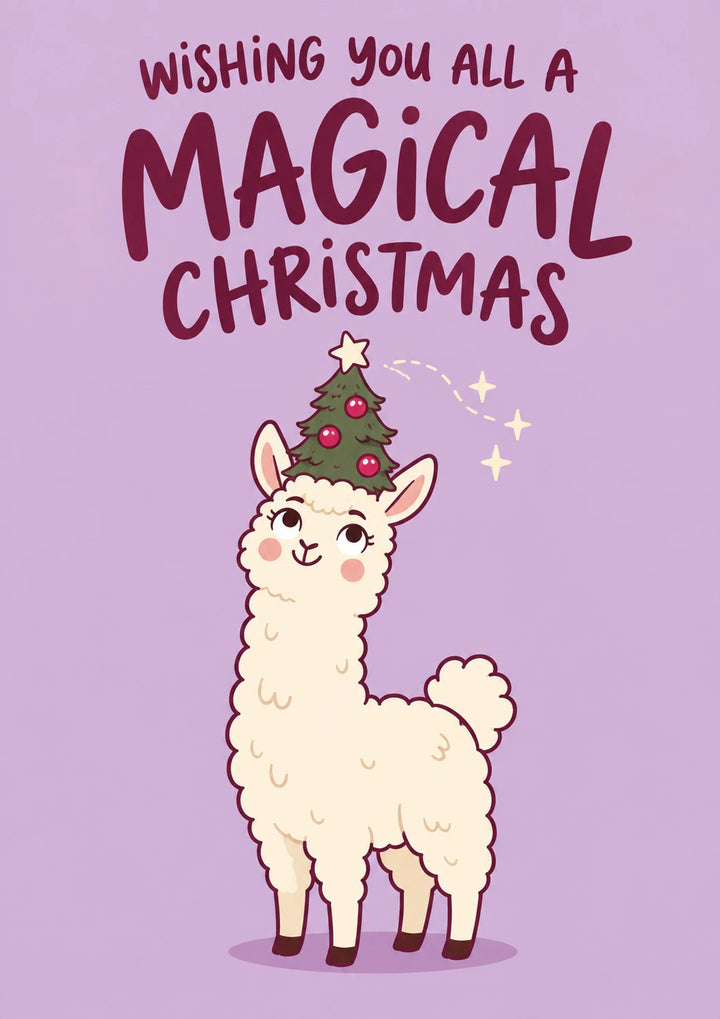 Cute Llama Christmas Tree Hat Christmas Card for Her