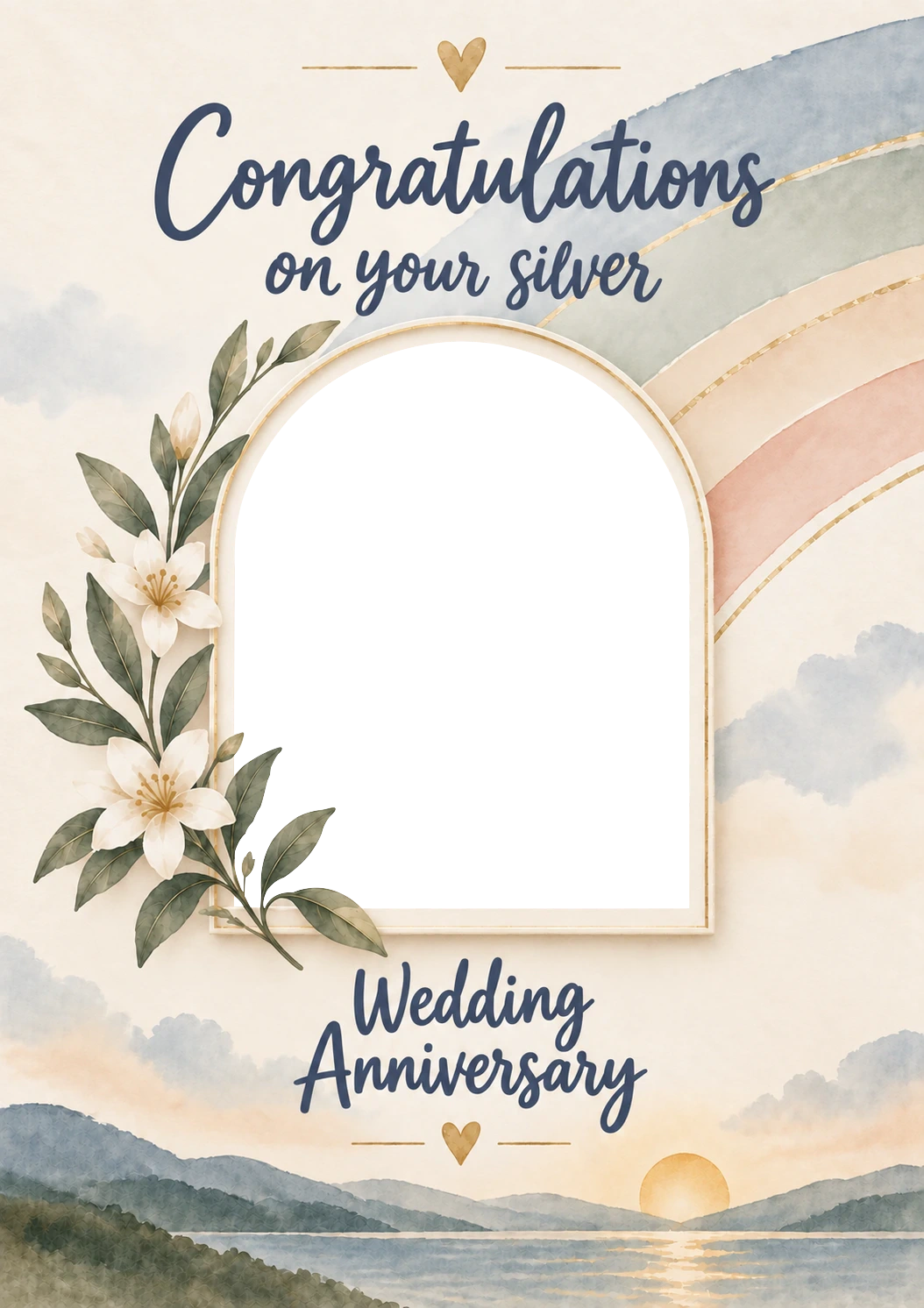 Watercolour Rainbow Floral Photo Upload 25th Anniversary Card